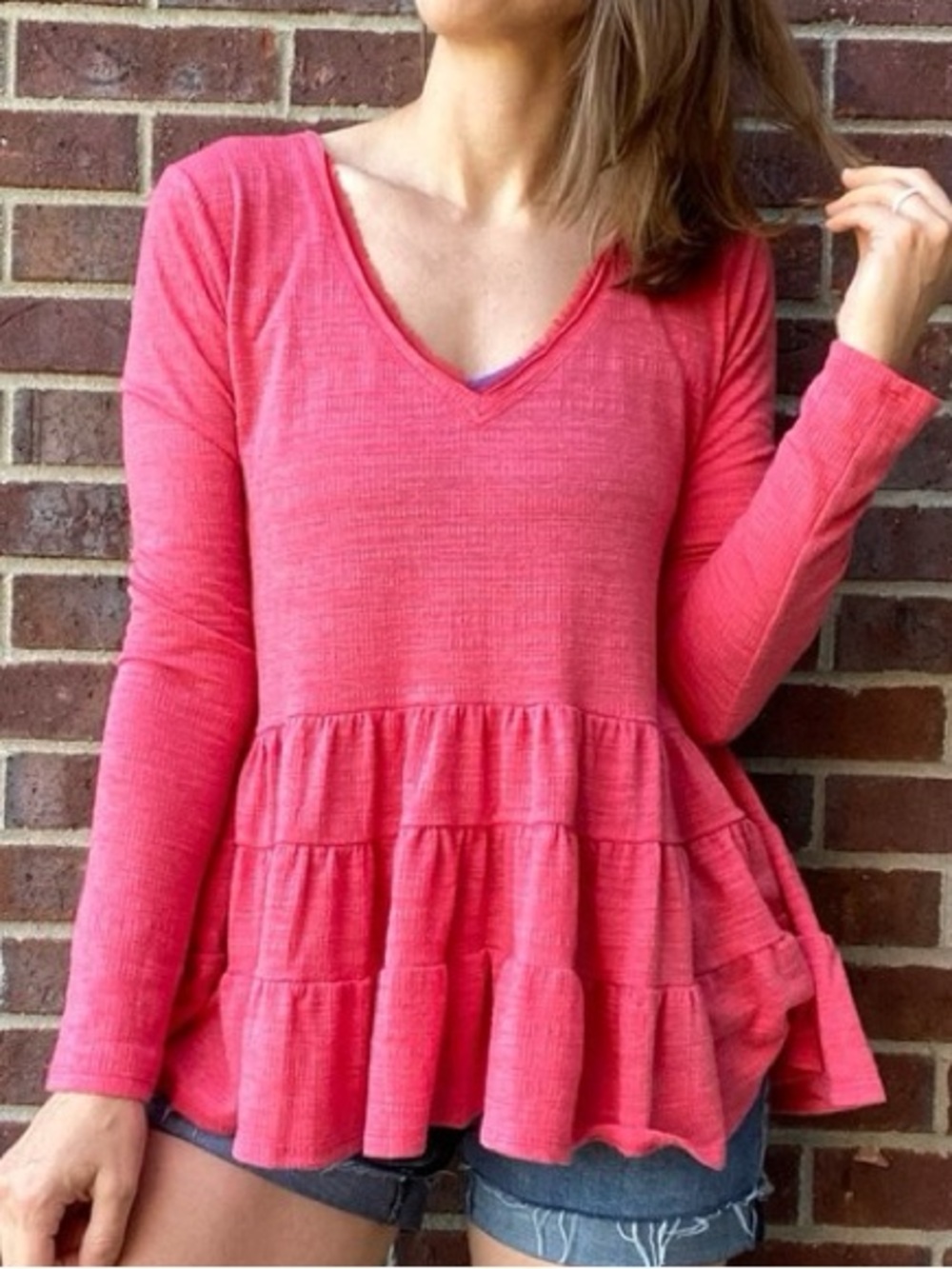 Anthropologie Deletta Blouse Thea Tiered Ruffle Peplum Top Long Sleeve Large